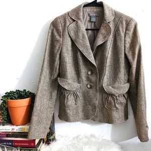 Ann Taylor Virgin Wool Feminine Brown Tweed Blazer Jacket XS - Vintage Retro